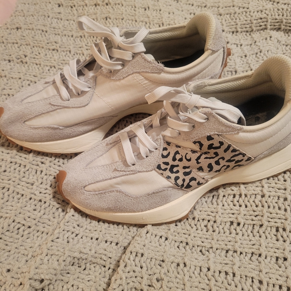 New Balance White and Gray Sneakers with Animal Print